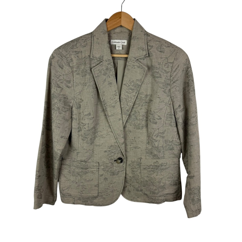 Coldwater‎ Creek Floral Tapestry Linen Cotton Blazer Size 12 Jacket Boho Neutral